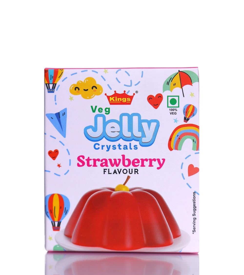 KINGS Veg Jelly Crystals, Strawberry Flavour, 420g, Vegetarian