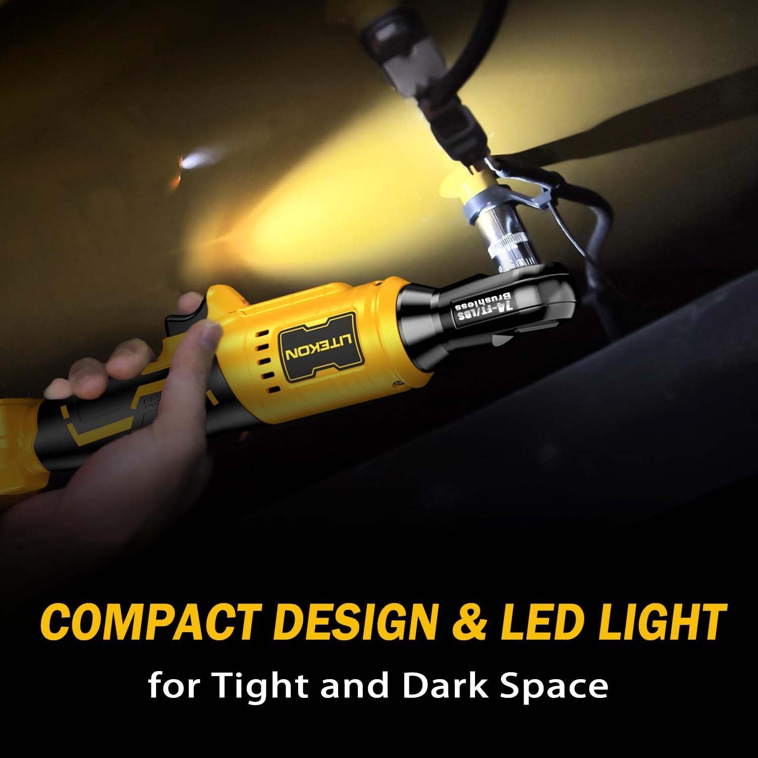 Cordless Ratchet Wrench Set Compatible with๐๐-๐ช๐๐๐ง 20V Max Battery (No Battery) - 74Ft-lbs 650 RPM High Power 3/8-inch Brushless Electric Power Ratchet Wrench Tool with LED Light - Image 6