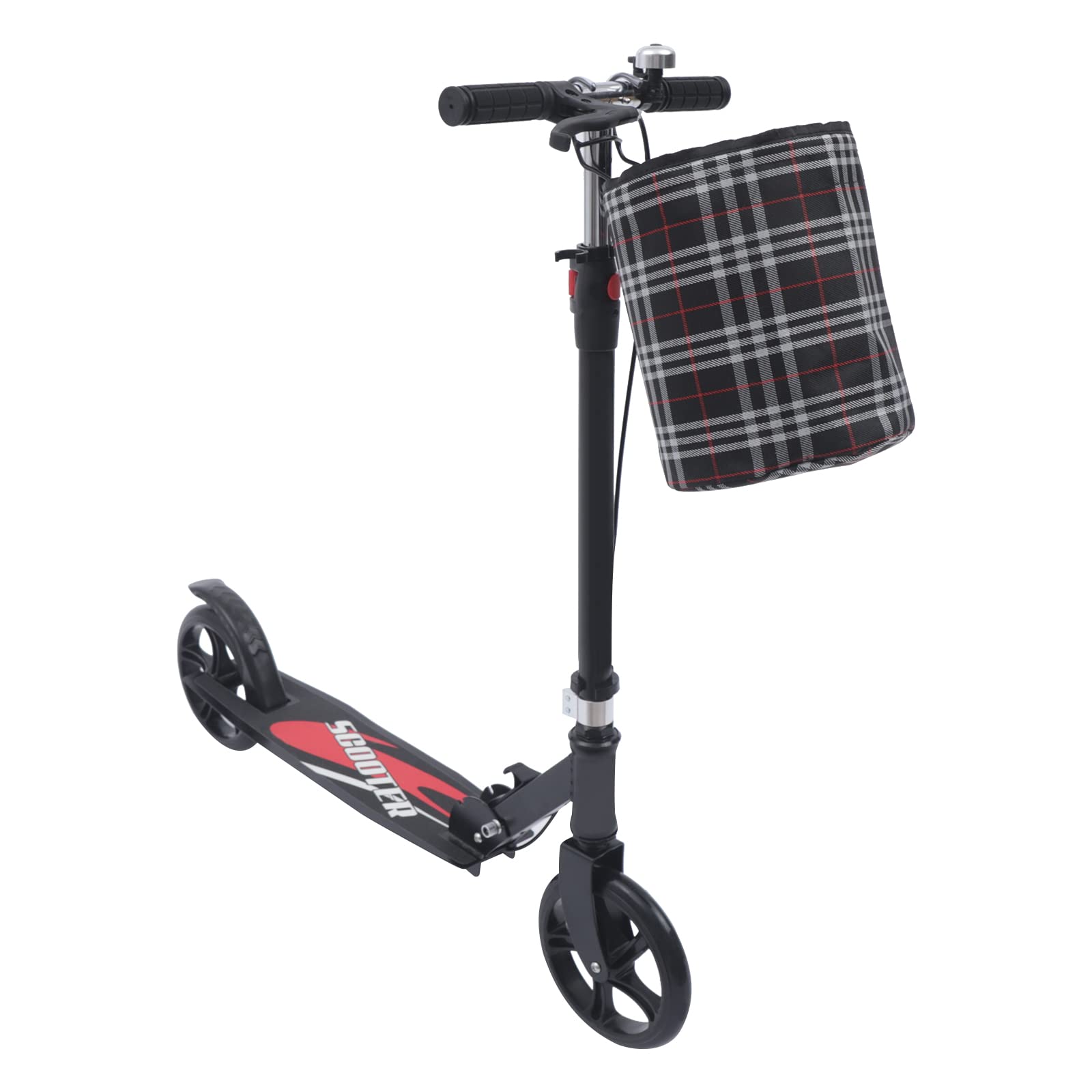 Trottinette pliable de 200 mm - Roues style T - Frein à main + panier avant - Pour adulte - 4 niveaux de hauteur - Frein à main et suspension - Jusqu'à 150 kg