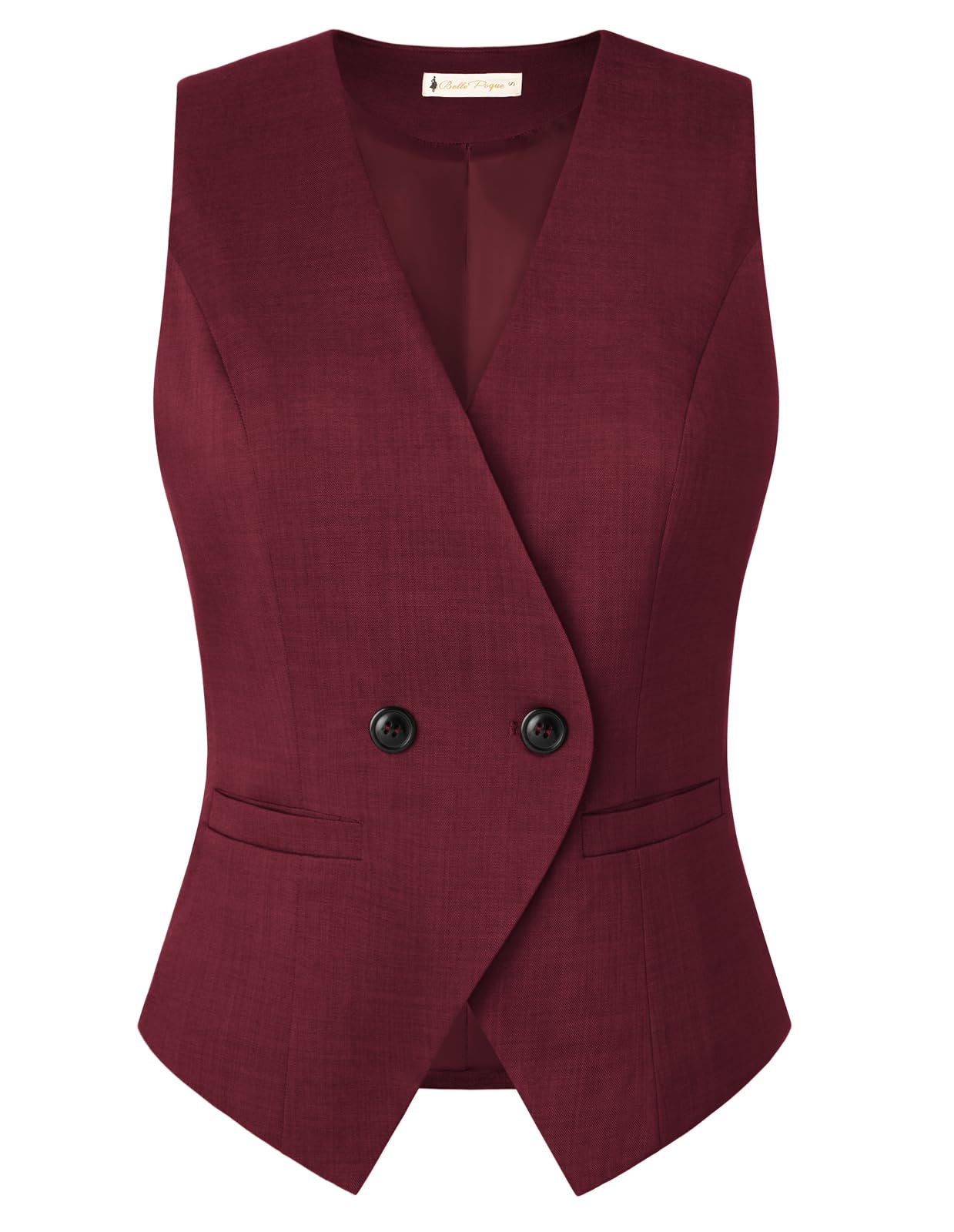 Belle Poque Damen Vintage Ärmellose V-Ausschnitt Zweireihig Anzug Weste mit Taschen