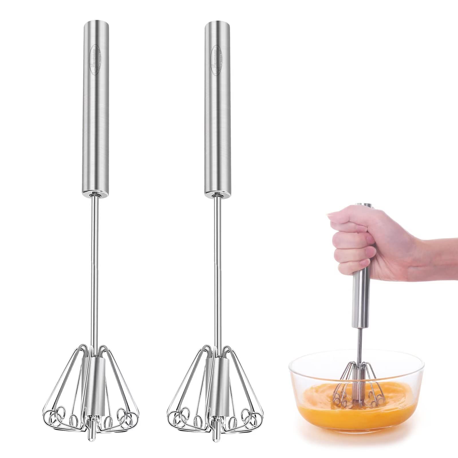 Newness Schneebesen, [2 Stück] Edelstahl Hand Push Schneebesen Mixer für Zuhause