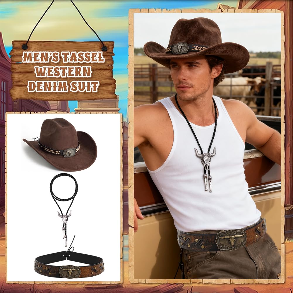 Sombrero Cowboy Estilo Vaquero Leather Tie Necktie Cow Skull,Bandas de Sombrero de Vaquero,Ideal para Rodeo y Eventos Temáticos del Oeste, Fiestas, Halloween, Fotos y Festivales tematicos