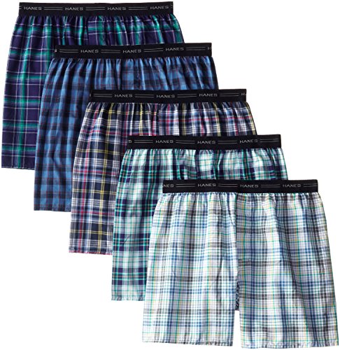 Hanes Men's 5-Pack Woven Exposed Waistband Boxers, Fashion Plaid, XX-Large