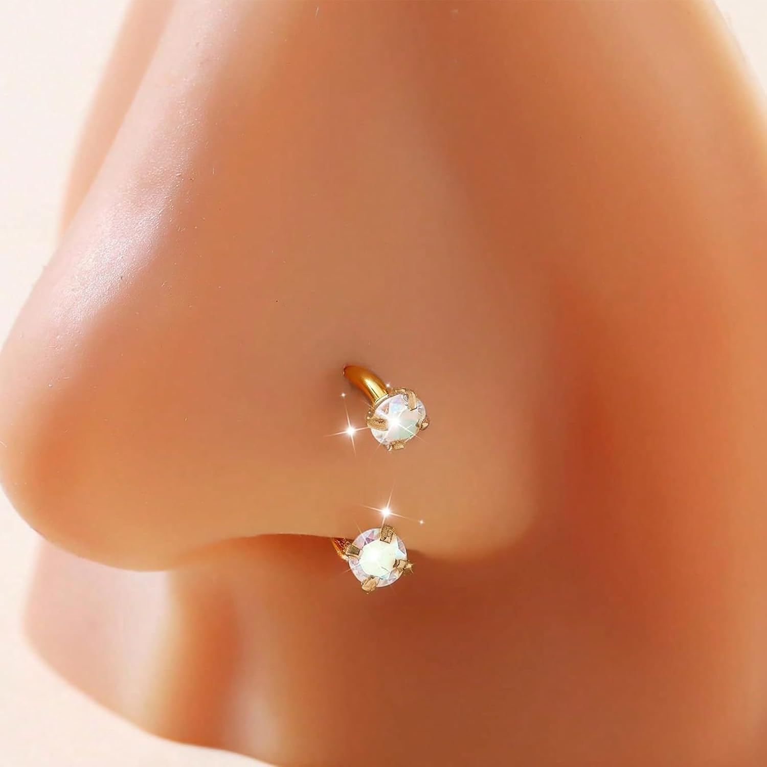 Horseshoe Nose Ring 20G U Shape Piercing Jewelry Titanium Steel Gold Double Gem Small Hoop for Helix Lip Cartilage Tragus Septum - Image 4