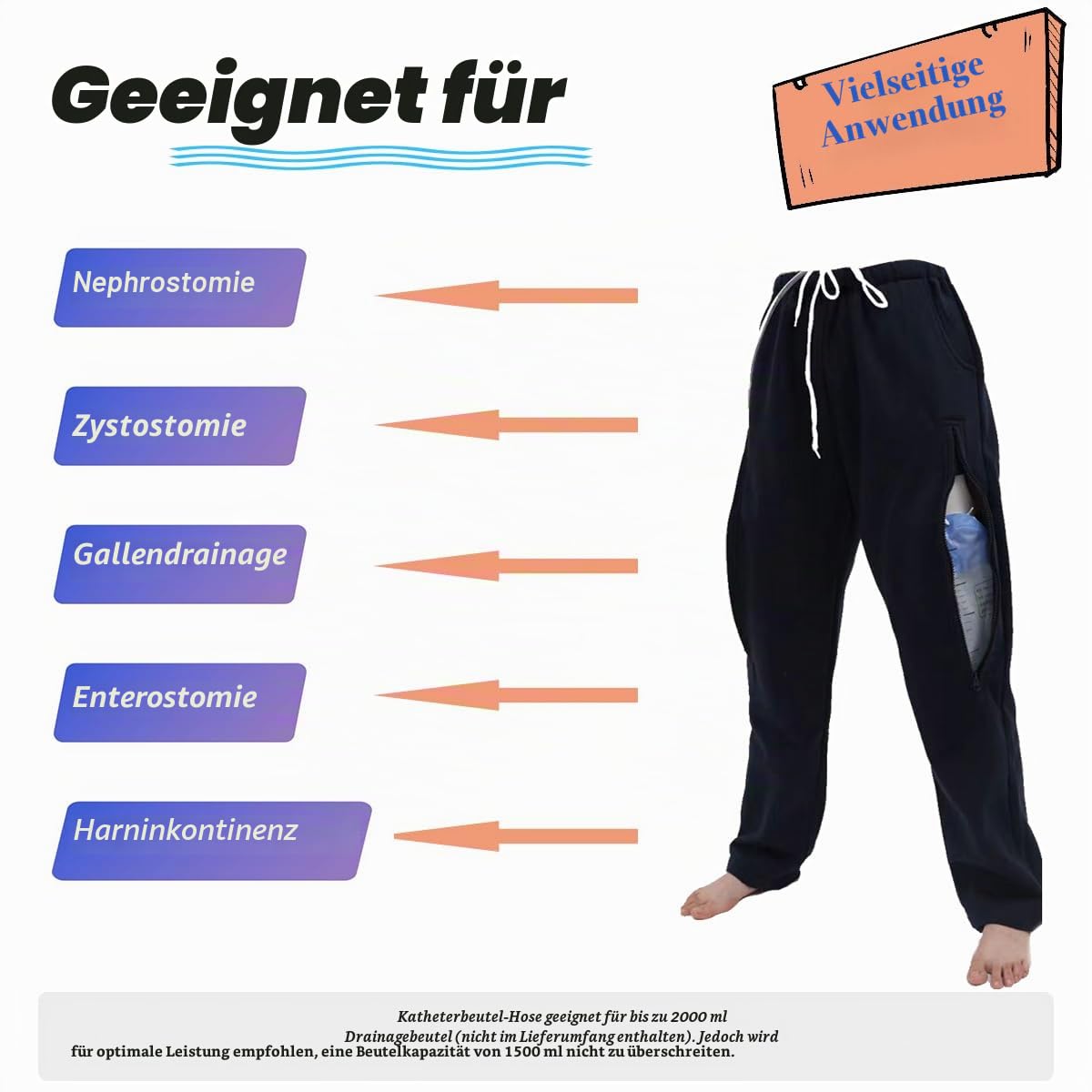 Lmaray Katheter-Beintaschen-Hose, Nephrostomiebeutel, Urinbeutel, Stomaunterstützung mit zwei Taschen