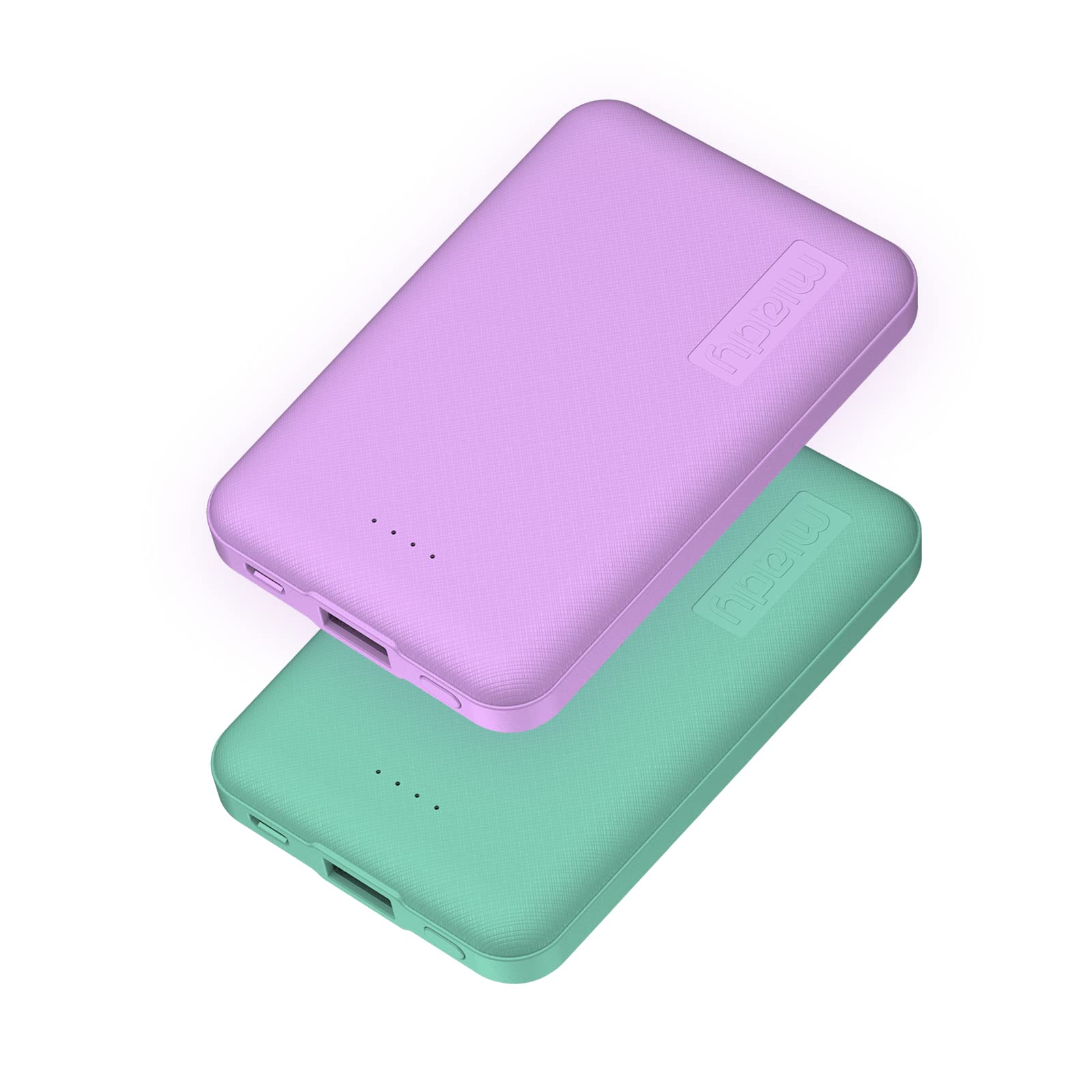 Miady 2 Pack 5000mAh Ultra Slim Portable Charger Power bank, 2.4A USB Input Battery Pack Compatible with iPhone, iPad, Samsung, Nexus etc(Lake Green & Lilac Purple)