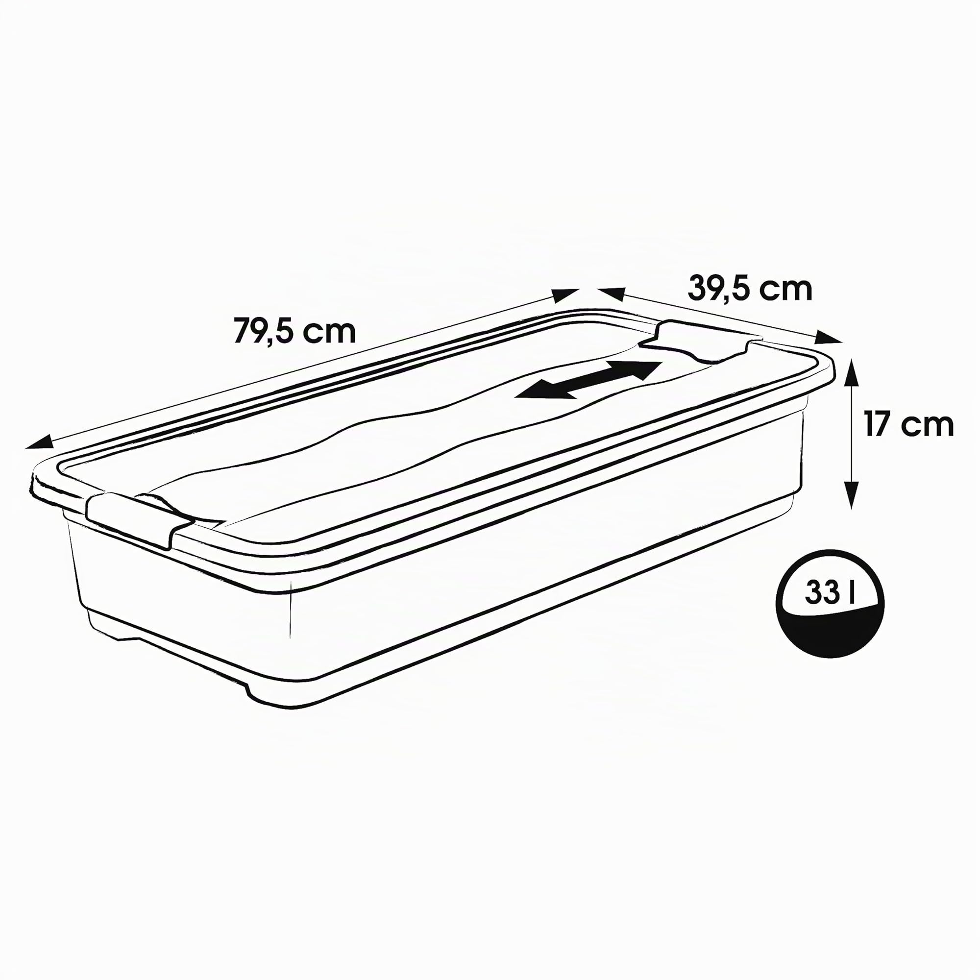 keeeper Boîte de Rangement avec Couvercle et Système de Fermeture à Clip, 79,5 x 39,5 x 17 cm, 33 l, Cornelia, Transparent