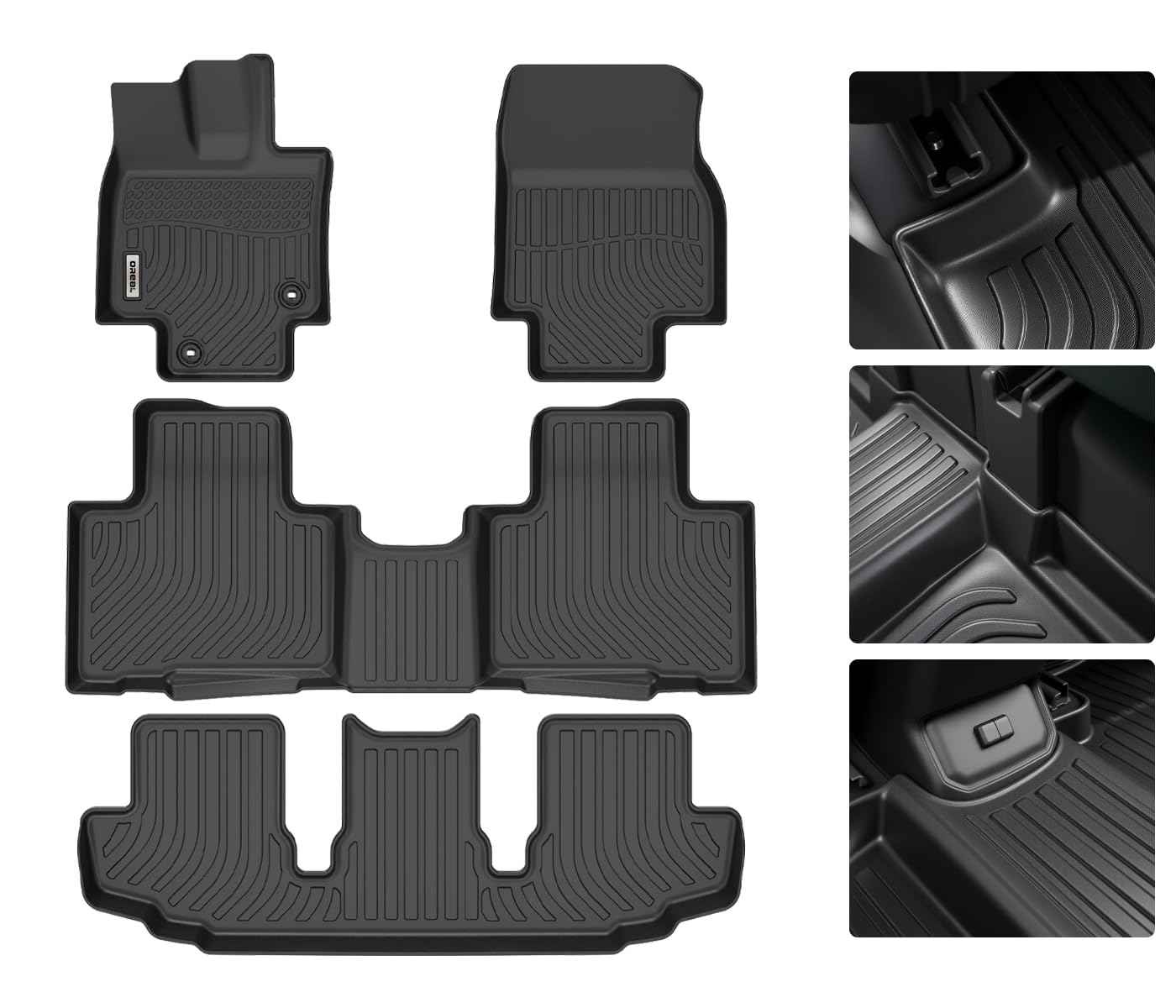 orealtrend Car Floor Mats Compatible with Toyota Highlander 7 Passenger 2020-2025 (Not for Hybrid) Floor Liners All Weather Guard Spill Proof Black Front& Rear&3rd Row Car Carpet Custom Fit Anti Slip