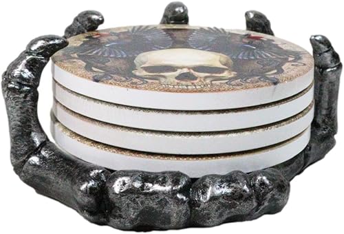 Miniatura 5 de Ebros Gothic Alchemy Clutch of the Dead - Juego de posavasos de resina con 4 posavasos de calavera, cuervo, azulejos, protector de muebles, osario,