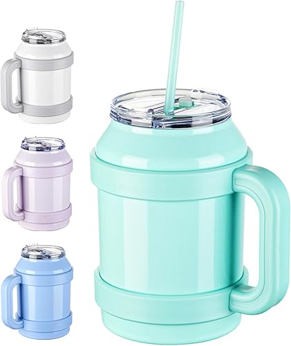 TKK Vaso de 50 onzas con asa y pajilla, gran aislamiento al vacío, de doble pared, reutilizable, de acero inoxidable, jarra de viaje metálica para