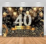 Sensfun 8x6ft Happy 40th Birthday Party Photography Backdrop Glitter Black and Gold Balloons Background for Adult Fabulous 40 Bday Party Decorations Shining Diamond Fifty Years Old Photo Booth Banner