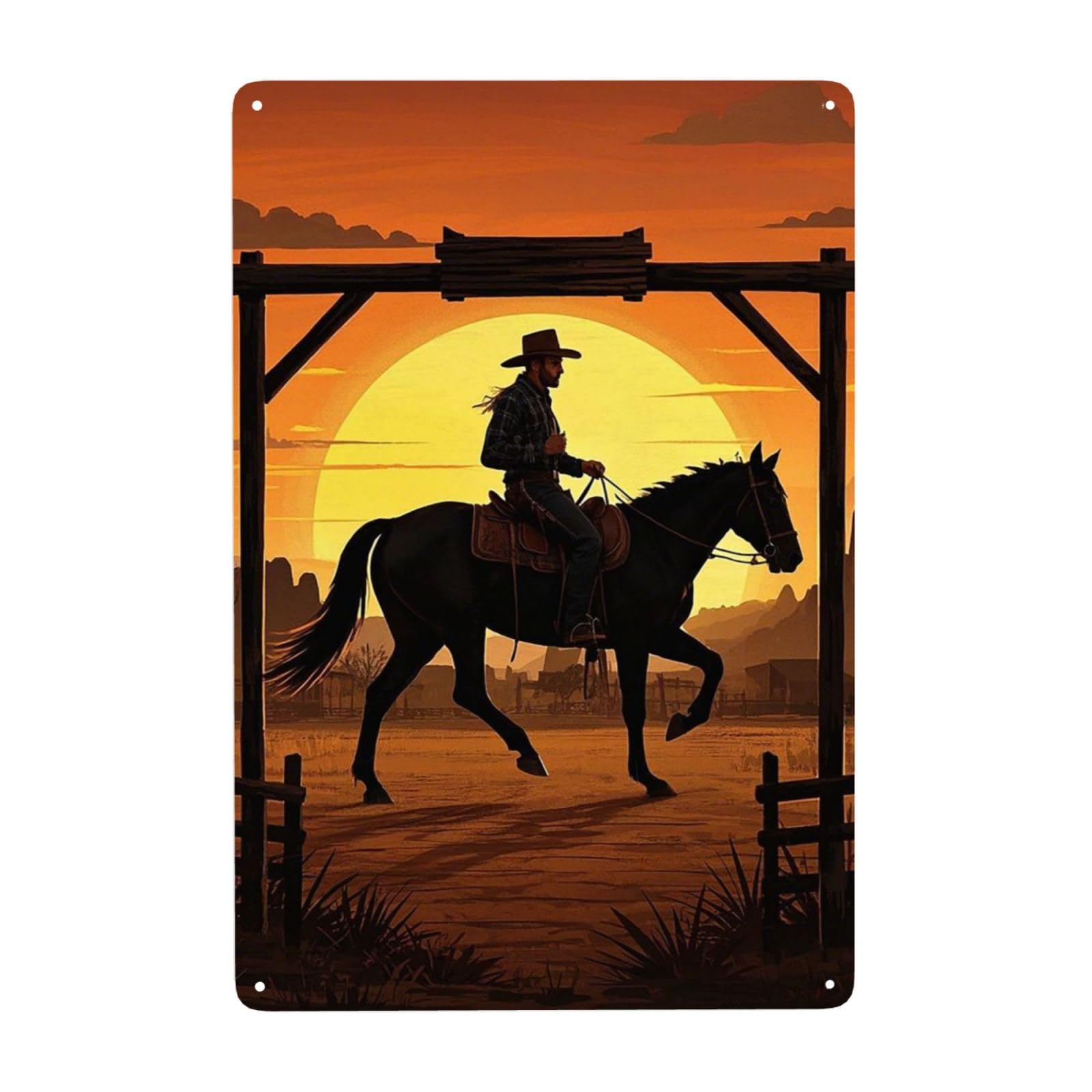 Vintage Metal Tin Signs Retro Garage Signs Stylish Wall Art Plaques for Home Decor Unique Poster 8x12 Inch Cowboy Riding Ranch Desert Metal Sign Outdoor Wall Decorations Gifts