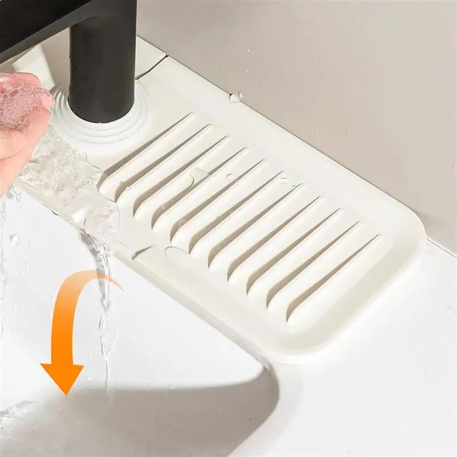 Silicone Faucet Mat Sink Splash Guard Faucet Drainage Pad Thicken Drying Pads Kitchen Bathroom Countertop Protection Mats(Gray)