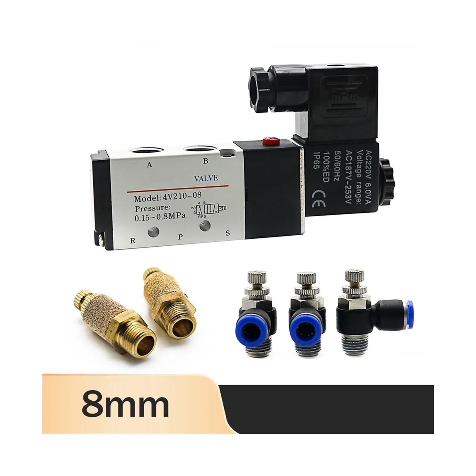 Electroválvula neumática 4V210-08 5 vías 2 posiciones control aire gas