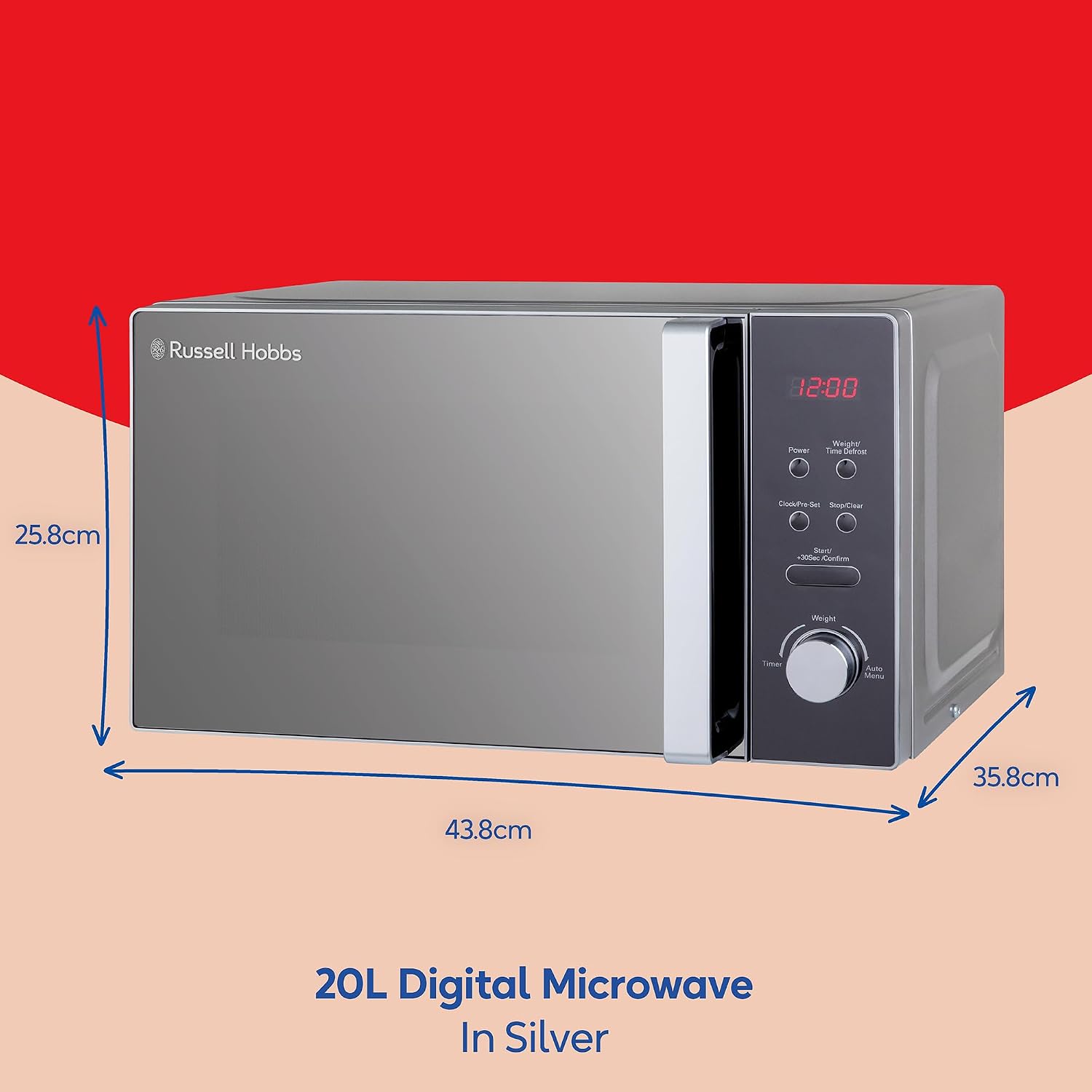 RHM2076S-AZ 20 Litre 800 W Silver Digital Solo Microwave with… thumbnail 2