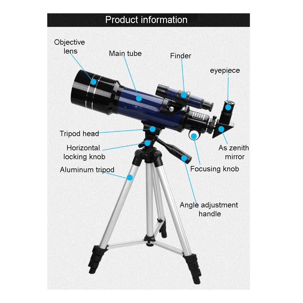 Apertura de 70 mm para niños, Montura AZ de 400 mm, Ideal para observar la Luna y los Planetas. Portátil con Mochila y trípode para niños y Principiantes.
