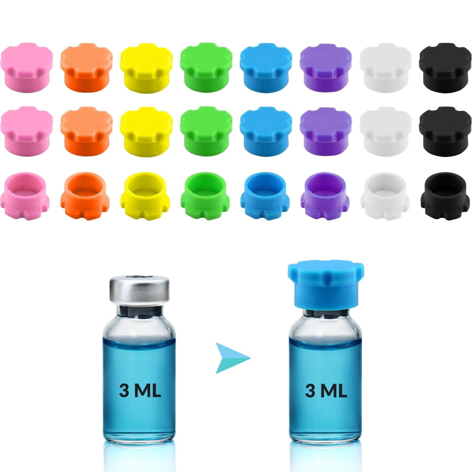 Photo 1 of Goqeut 3ml Vial Caps - 24 Pcs / 8 Colors