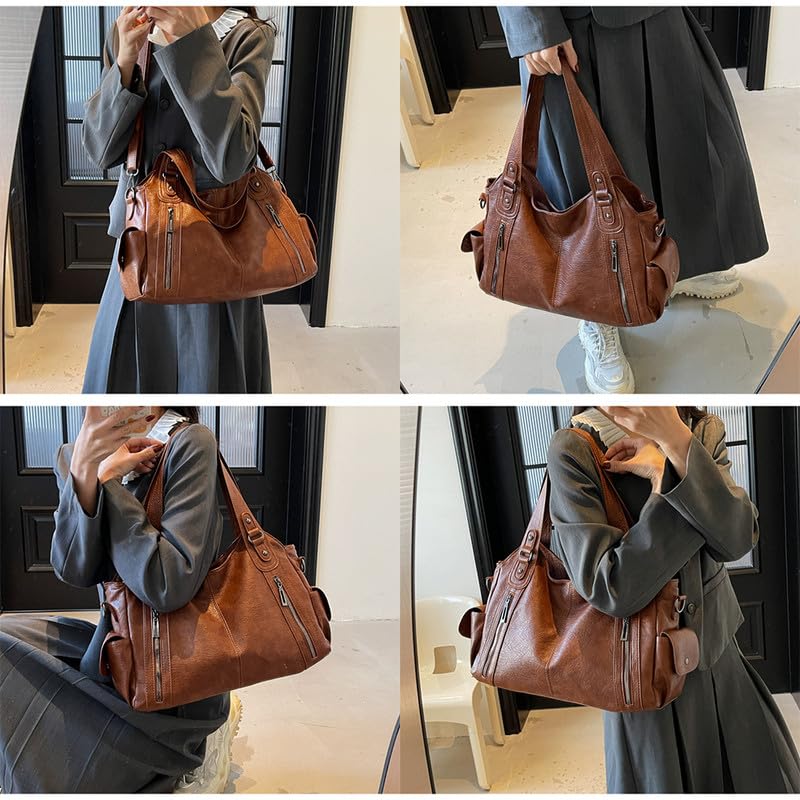 Borsa a spalla Borsa Bauletto Grande Borsa a mano con Tracolla da Donna in Pelle Sintetica Sacchetto Tote Borse Manici Donne Borsetta Borsa a tracolla Marrone