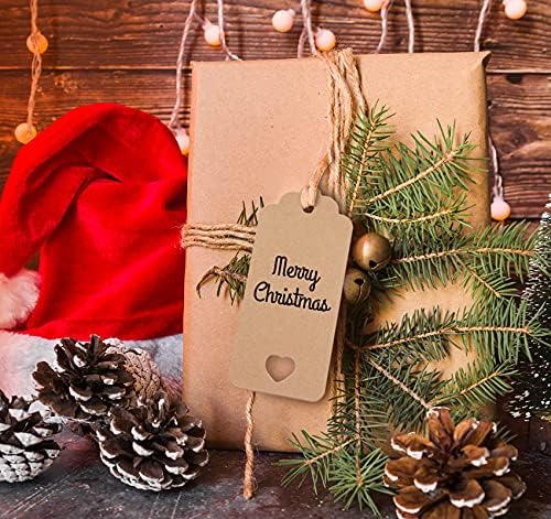 Adorfine 300 Pcs Kraft Paper Tags 4 x 9 cm, Paper Gift Tag with 60m Natural Jute Twine, Kraft Hang Labels for Gifts Arts Crafts Wedding Holiday, Brown Black White