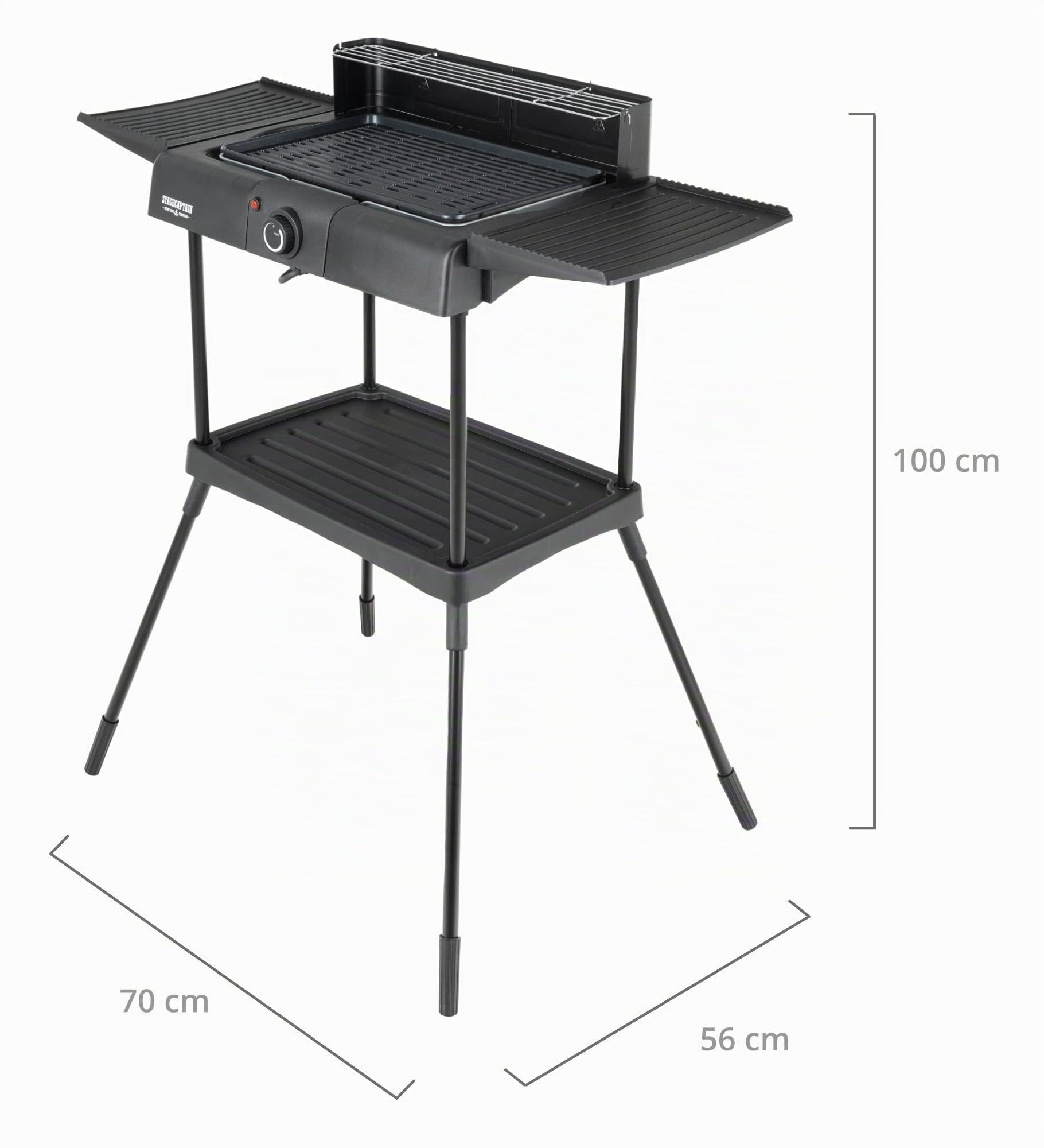 Stagecaptain EBBQ-2000 Grill Électrique 2000W 3en1 - Table/Pied, Grille & Plaque, Intérieur/Extérieur, Antiadhésif, Bac à Graisses, Réglage Continu.