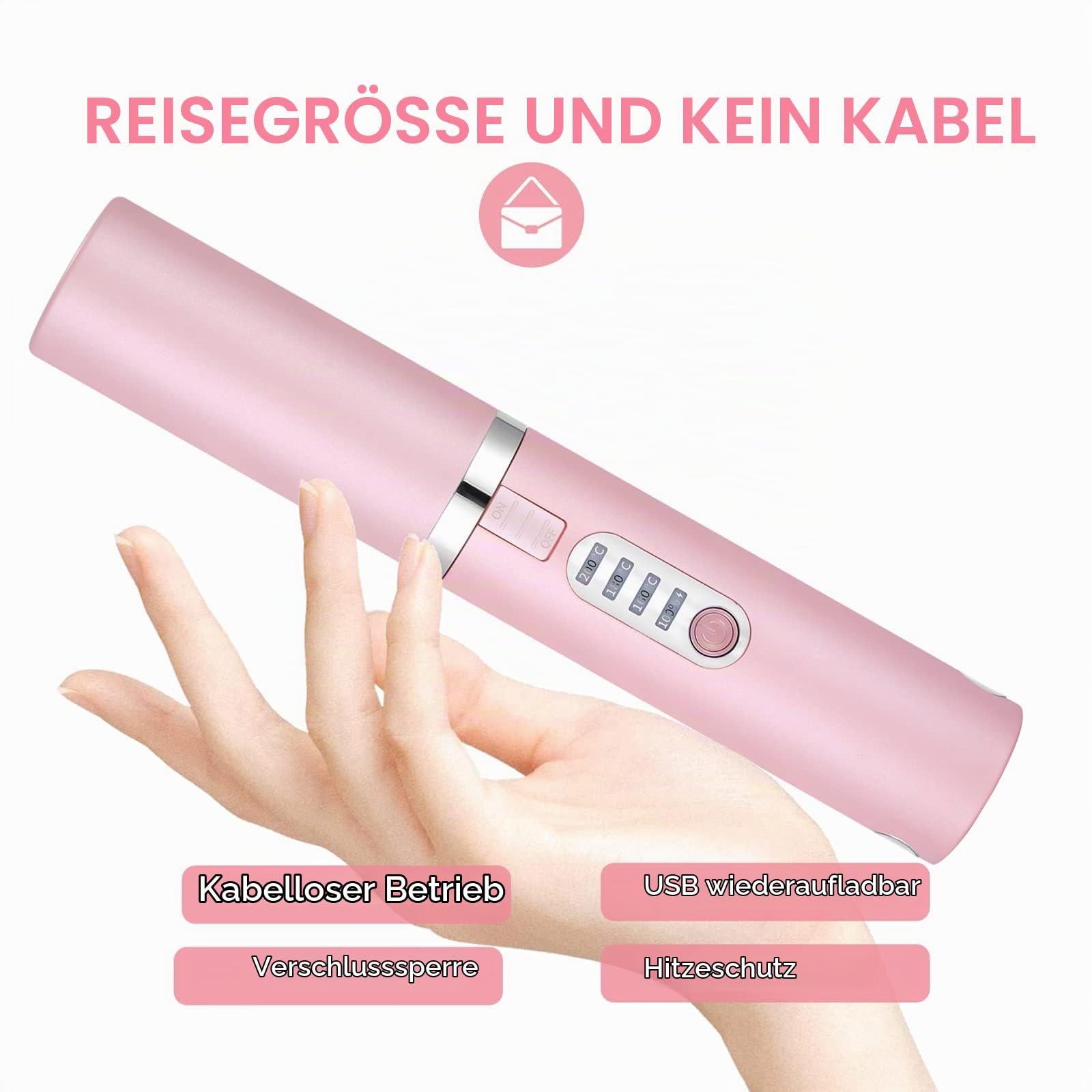 JMFONE Akku-Haarglätter und Lockenwickler, Mini-Reise-Glätteisen 2-in-1, wiederaufladbare kabellose tragbare USB-C-Glätteisen, 3 Temperaturstufen, 4800-mAh-Akku, Dual-Spannung
