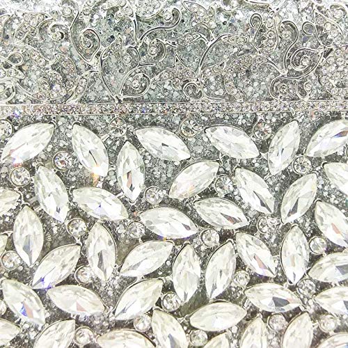 Boutique De FGG Crystal Clutch Purse for Women Formal Evening Handbags Rhinestone Clutch Bag Wedding Party Handbags,Mini,Silver