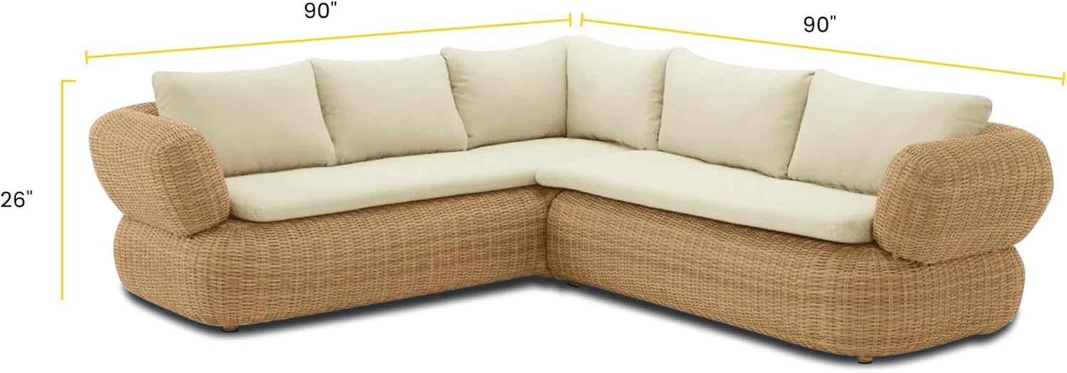 Poly & BARK Vieste Corner Sectional Set – Outdoor Patio Lounger for 4‑5 People with Synthetic Wicker Frame, Weather‑Resistant Cushions, Arrives Fully Assembled – Taupe Finish