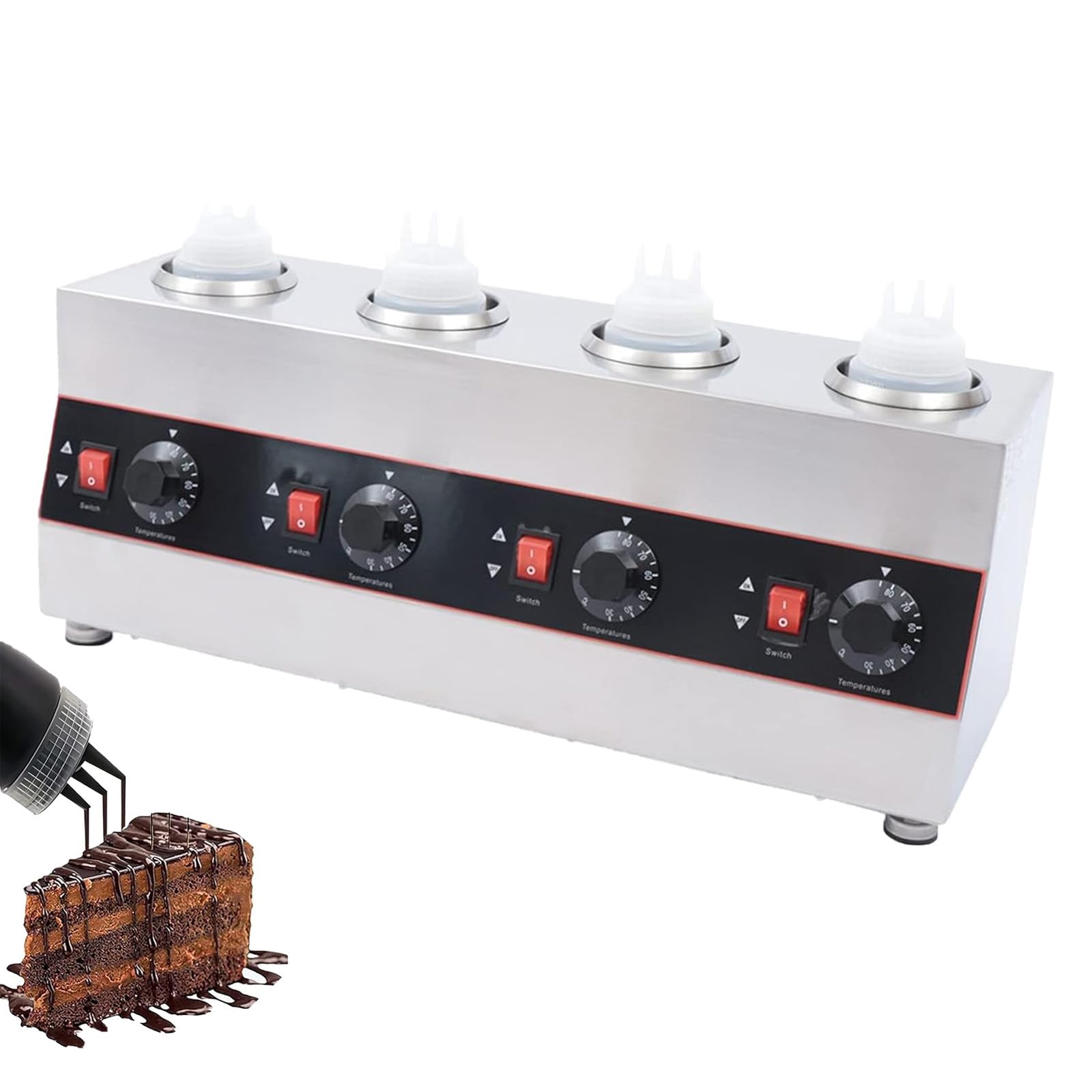 ASerZenith Commercial Electric Sauce Dispenser With Adjustable Temperature, For Hot Fudge, Cheese, And More, For Restaurants And Catering,4Bottle