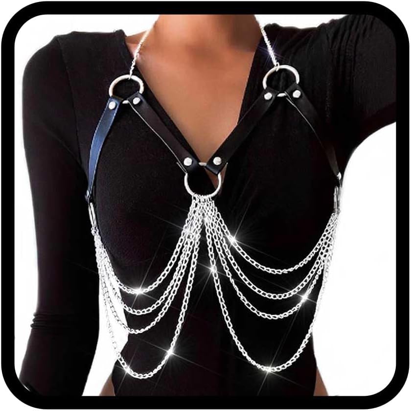 Chest Chain Belt Silver Leather Harness Fashion Rave Body Accessories for Women