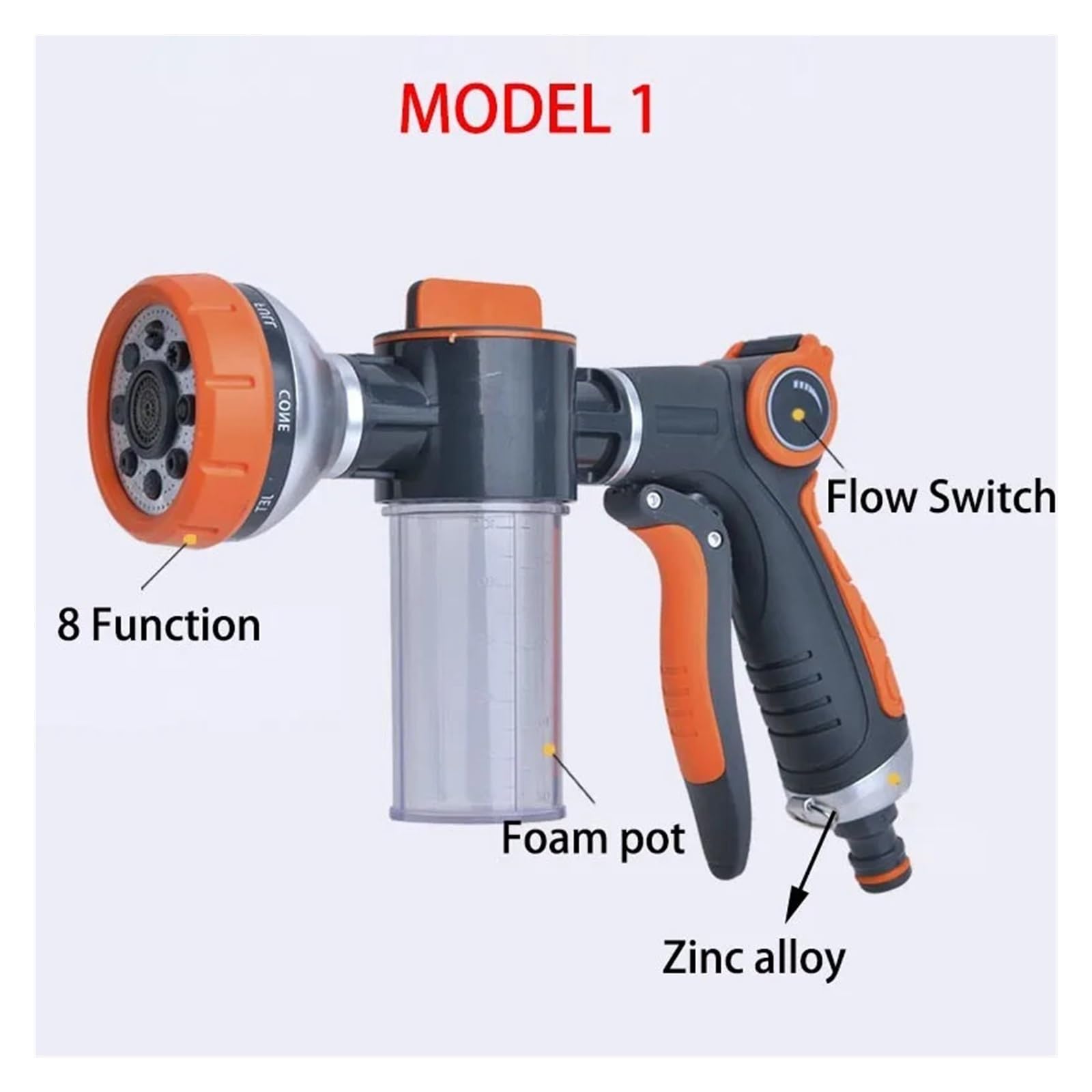 Pistolet d'arrosage avec embout multi-jets, 8 modèles de pulvérisation Lance à mousse jardin voiture eau buse haute pression Pot(Water 1 Set)