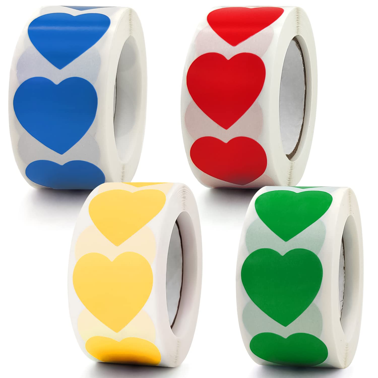 YXHZVON 2000 pegatinas de corazón coloridas, autoadhesivas, con forma de corazón, codificaciones de colores, para bodas, día de San Valentín, fiestas, sobres (rojo, amarillo, azul, verde)