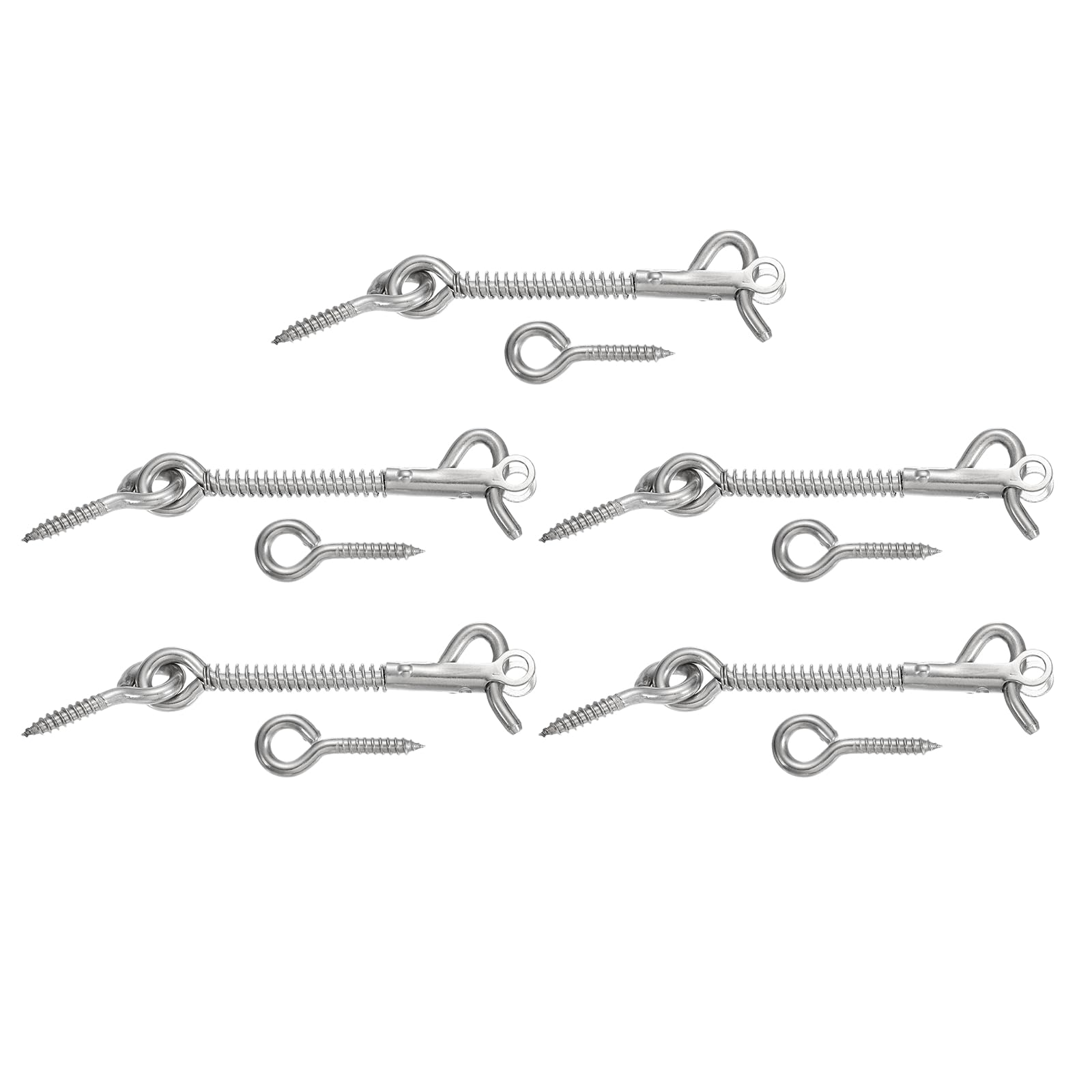 sourcing map 5Pcs Cabin Hook Eye Latch, 3" 304 Stainless Steel Spring Hook and Eye Safety Latch with Mounting Screw for Wood Window Door and Cabinets