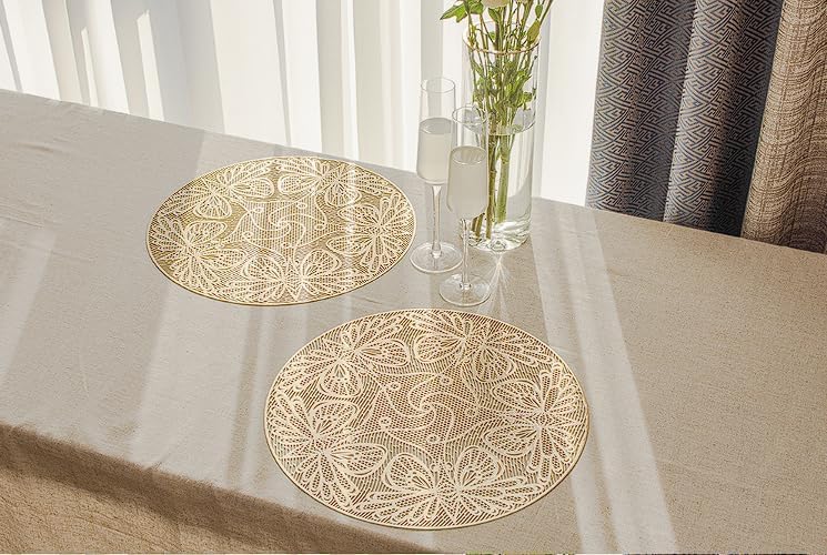 Miniatura 5 de Juego de 6 manteles individuales redondos para mesa de comedor, resistentes al calor y al encogimiento, manteles individuales de vinilo prensado,