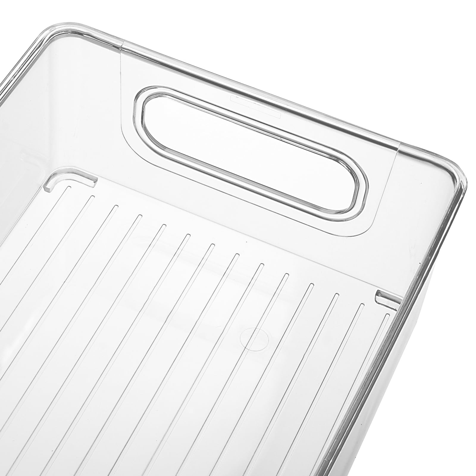 KEILEOHO Set di 3 Organizer per Frigorifero con Manico, 25,5 x 15 x 7,6 cm, Contenitore per Frigorifero, dispensa, Organizer per Cucina, Trasparente, plastica