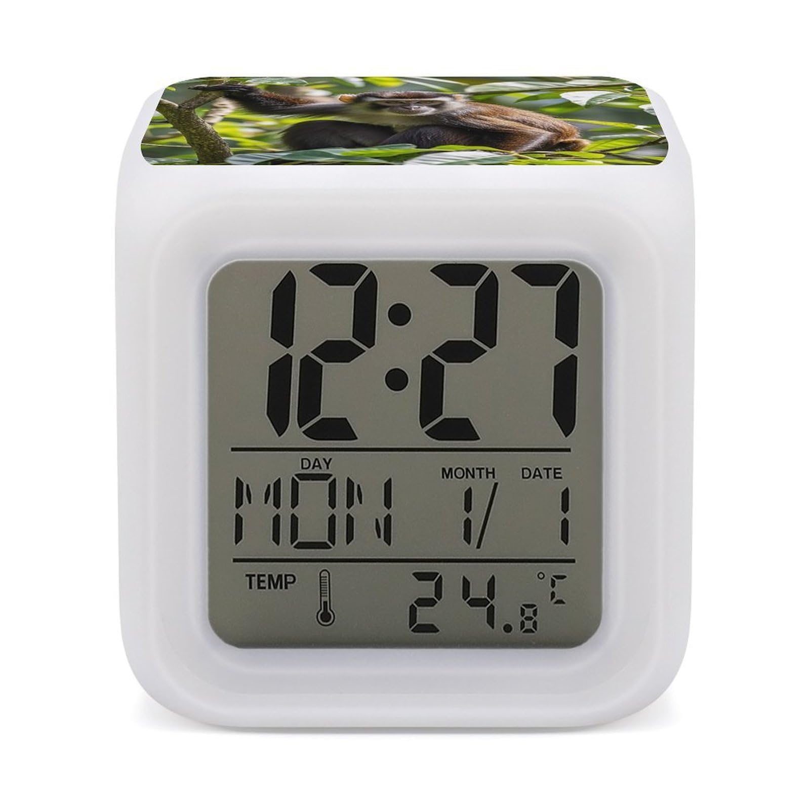 FekiLoot Monkey Alarm Clock for Heavy Sleepers Small Digital Alarm Clock with Date Temperature Wake Up Digital Clocks with 7 Colors Changing Desk Clocks for Bedroom Bedside Nightstand