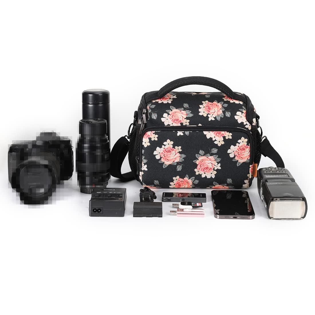 DOMISO Porta Borsa Custodia Macchina Fotografica Borsa Fotocamera Custodia Fotocamera Compatta Tracolla Reflex DSLR/SLR/Mirrorless Piccola per Canon EOS r100 2000d/Sony Alpha 6100,Fiore