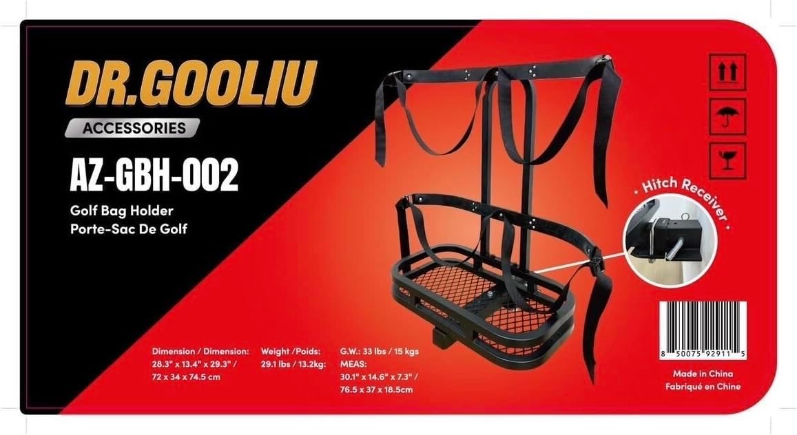 Golf Bag Holder for Golf Carts, 2 Inch Hitch Receiver Mount, Universal Compatible with EZGO, Club Car, Yamaha, Kandi, Coleman, 28.3x13.4x29.3 Inches