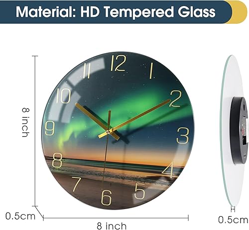 Miniatura 2 de Reloj de pared decorativo Borealis, pequeño reloj moderno de Aurora de 8 pulgadas, silencioso, sin tictac, funciona con pilas, para baño, sala de