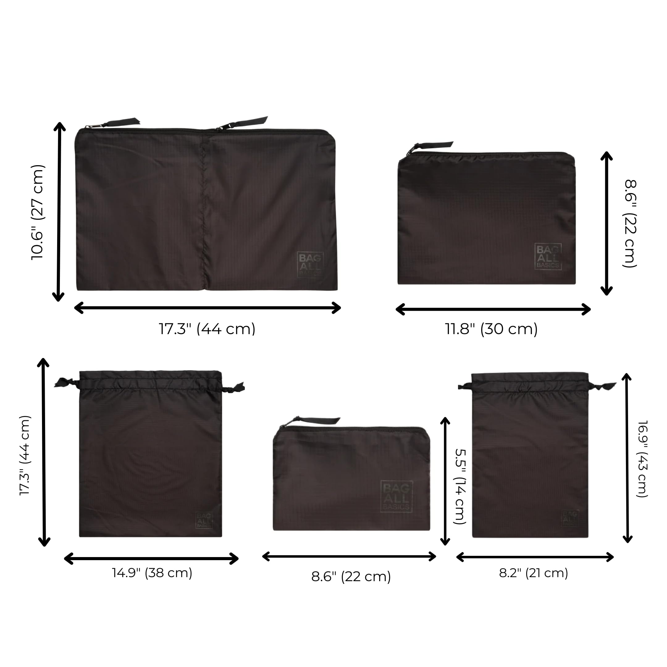 Bag-all 8-częściowy zestaw kostek kompresyjnych do pakowania i organizerów podróżnych, do walizek, toreb podróżnych i toreb na ubrania, buty, bieliznę, kosmetyki, wielokrotnego użytku, odporne na