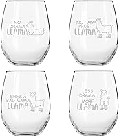 Vista 4 de Juego de copas de vino sin tallo divertidas de llama, paquete de 4 copas - No Drama Llama, Not My Prob-Llama, She's A Bad Mama Llama, Less Drama