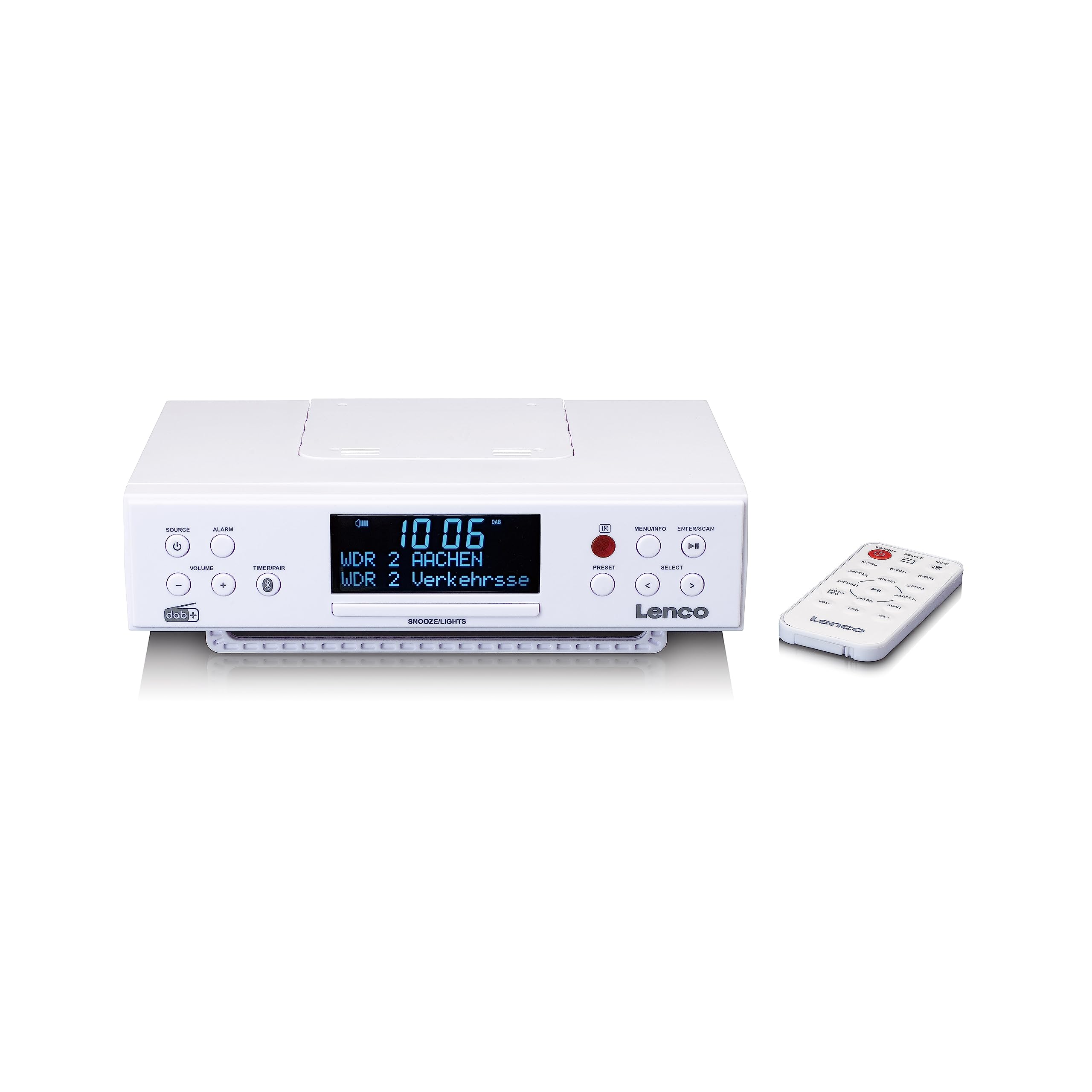 Lenco KCR-190 Radio de Cocina Dab+ - Bluetooth - PLL FM - 30 Presets de Emisoras - Pantalla y Luz LED - Temporizador - Alarma - Blanco