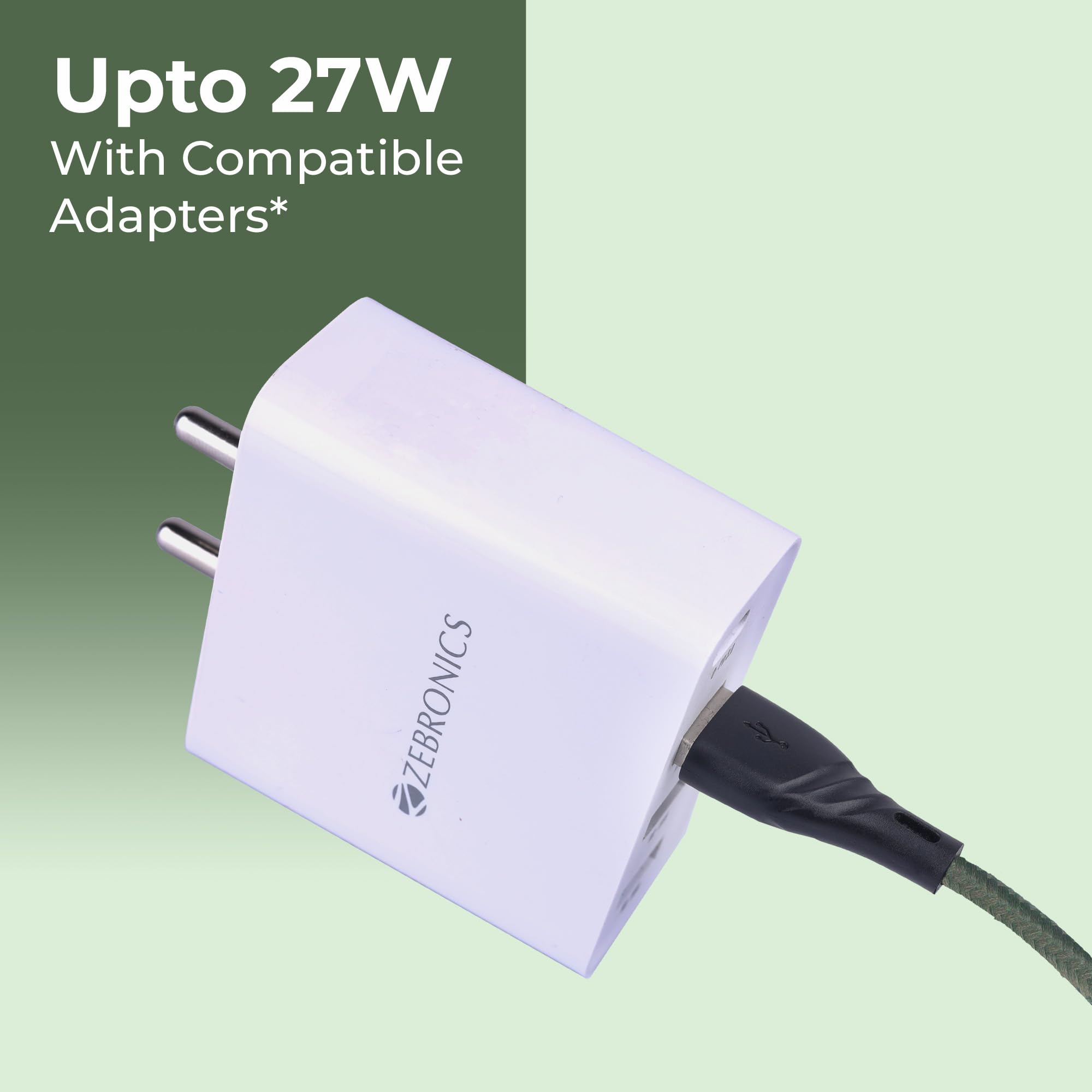 Zebronics USB to Type C Braided Nylon Cable, 33W, 3A Max, 1.5 Meters, Rapid Charging, 15000+ Bends Tested, Charge & Sync, Durable, Samsung, OnePlus, Xiaomi, Realme, Oppo (UT300, Green) — Amazon image 6