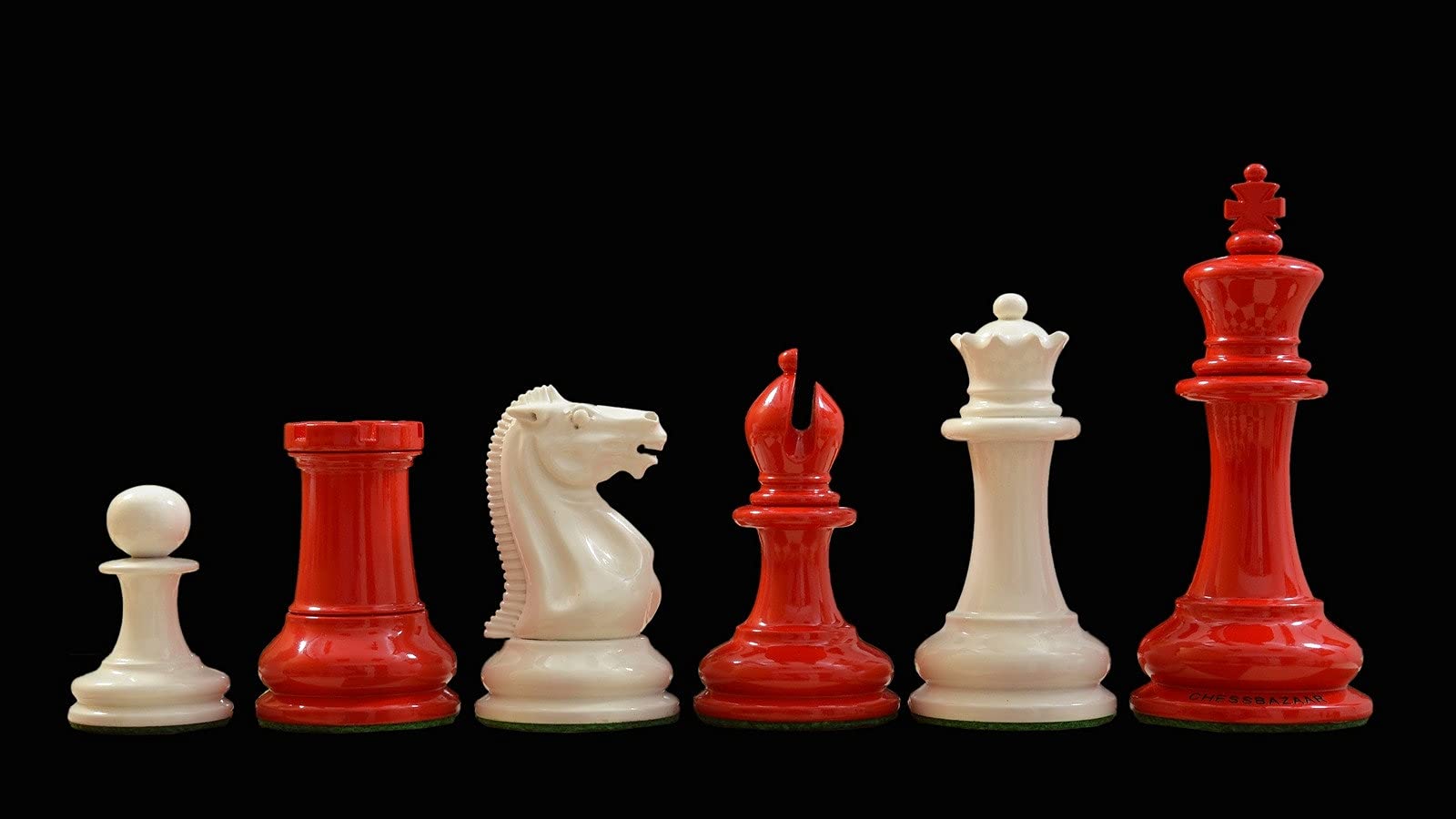 Reproduced 1849 Original Staunton Pattern in Lacquer Finished Painted Crimson & Ivory White Chess Pieces Set - 4.5" King
