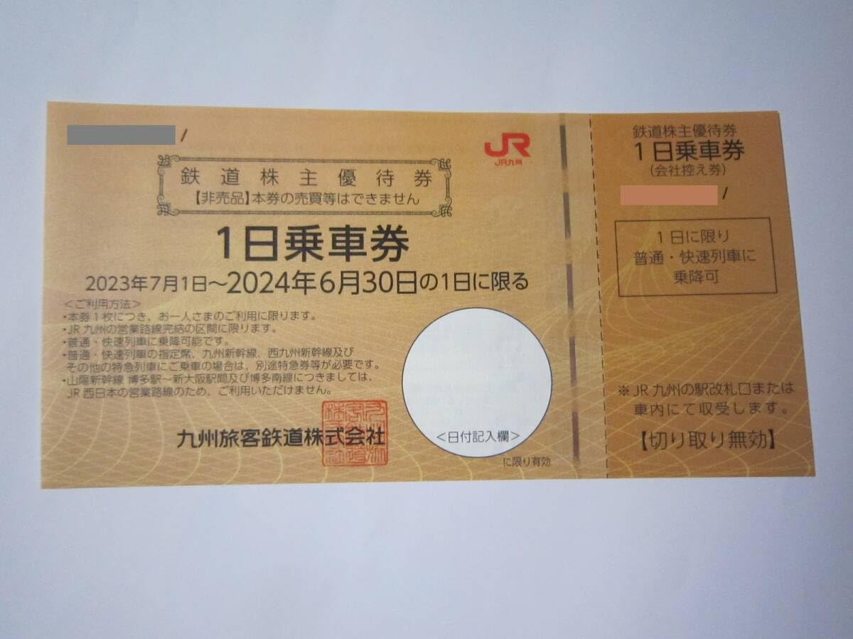 JR九州 鉄道株主優待券 2枚セット 1日乗車券、九州旅客鉄道