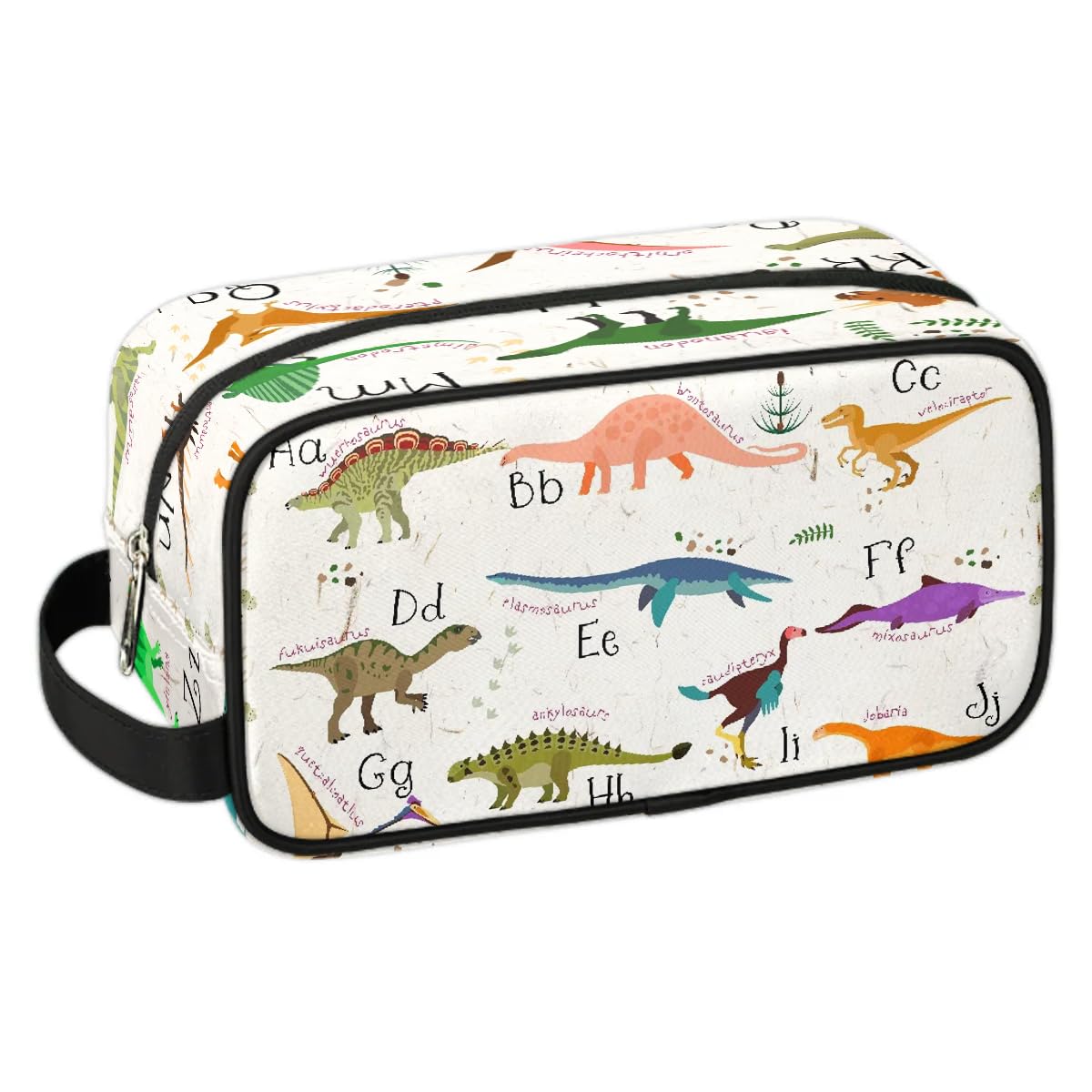 LOMBARDIDEN Kids Travel Toiletry Bag for Boys Men - Alphabet Dinosaur Hanging Wash Bag for Kids - Waterproof Shaving Bag Bathroom Bags for Toiletries