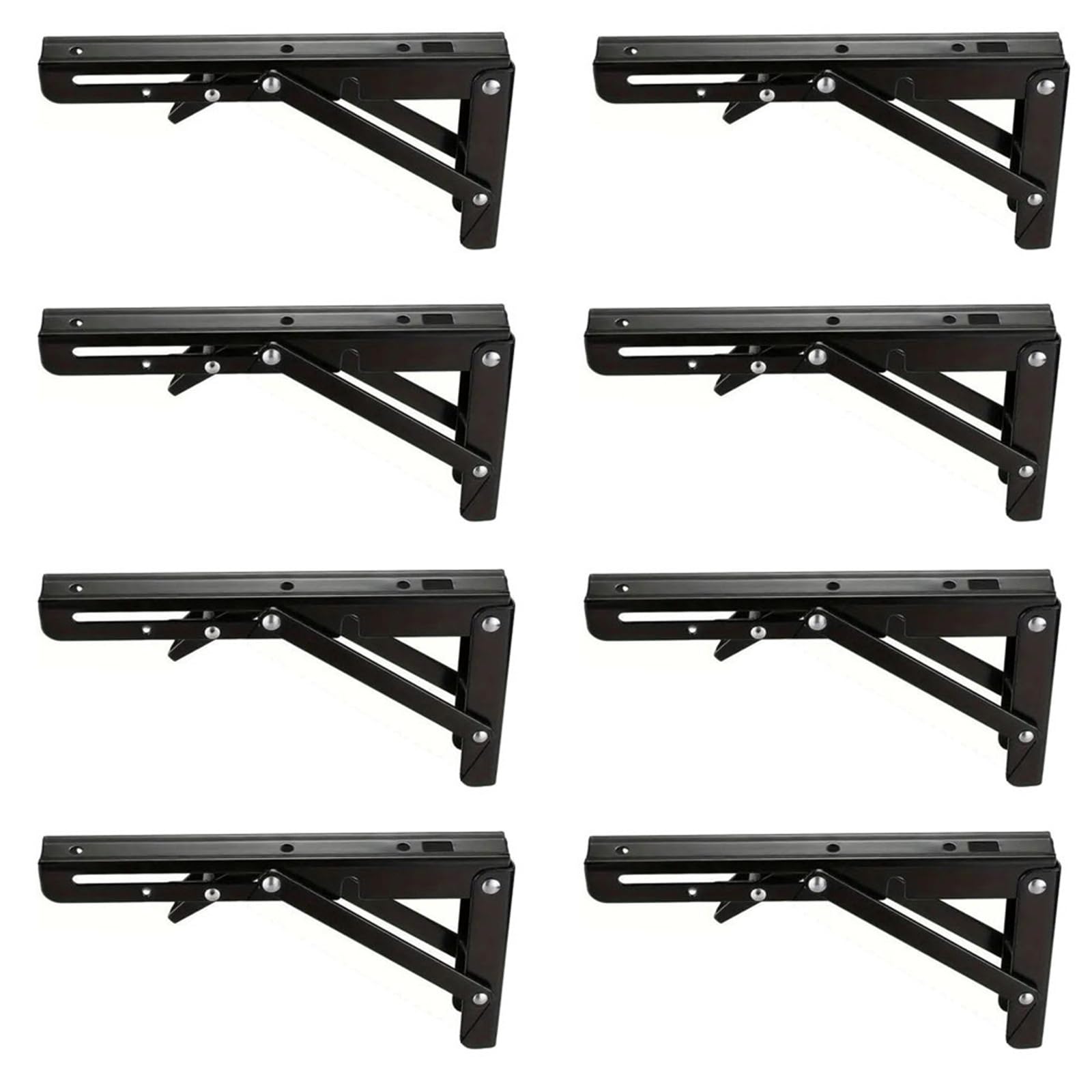 Akdjgfp 8Pcs 10Inch Black Shelf Brackets Folding Shelf Brackets Stainless Steel Wall Mounted Collapsible Furniture Space Saving For Garage Workstation(8Pcs 10Inch Black)