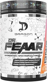 DRAGON PHARMA Dr. FEAAR® Advanced Full-Spectrum EAA Matrix, Supports Muscle Protein Synthesis and Recovery, Enhanced Training Capacity and Performance, 4:1 Ratio of BCAAs (30 Servings, Peach Guava)