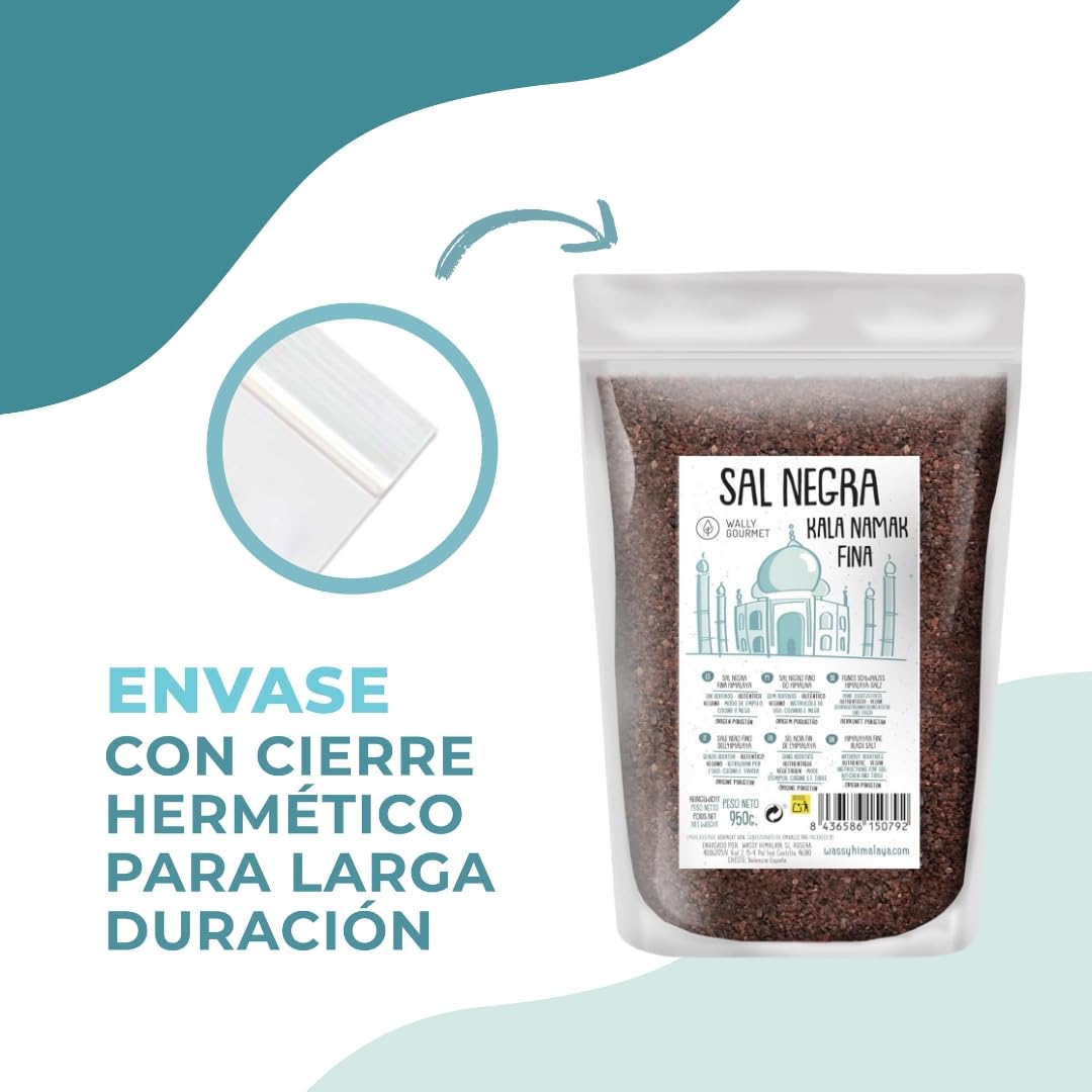 Sal Kala Namak, Fina, 100% Natural, |Sabor Huevo| Sin Aditivos, Sin Refinado. Sal Negra Del Himalaya. Mayor Contenido En Oligoelementos. Para Sazonar. Origen: India y Pakistán. (Fina) (Fina)