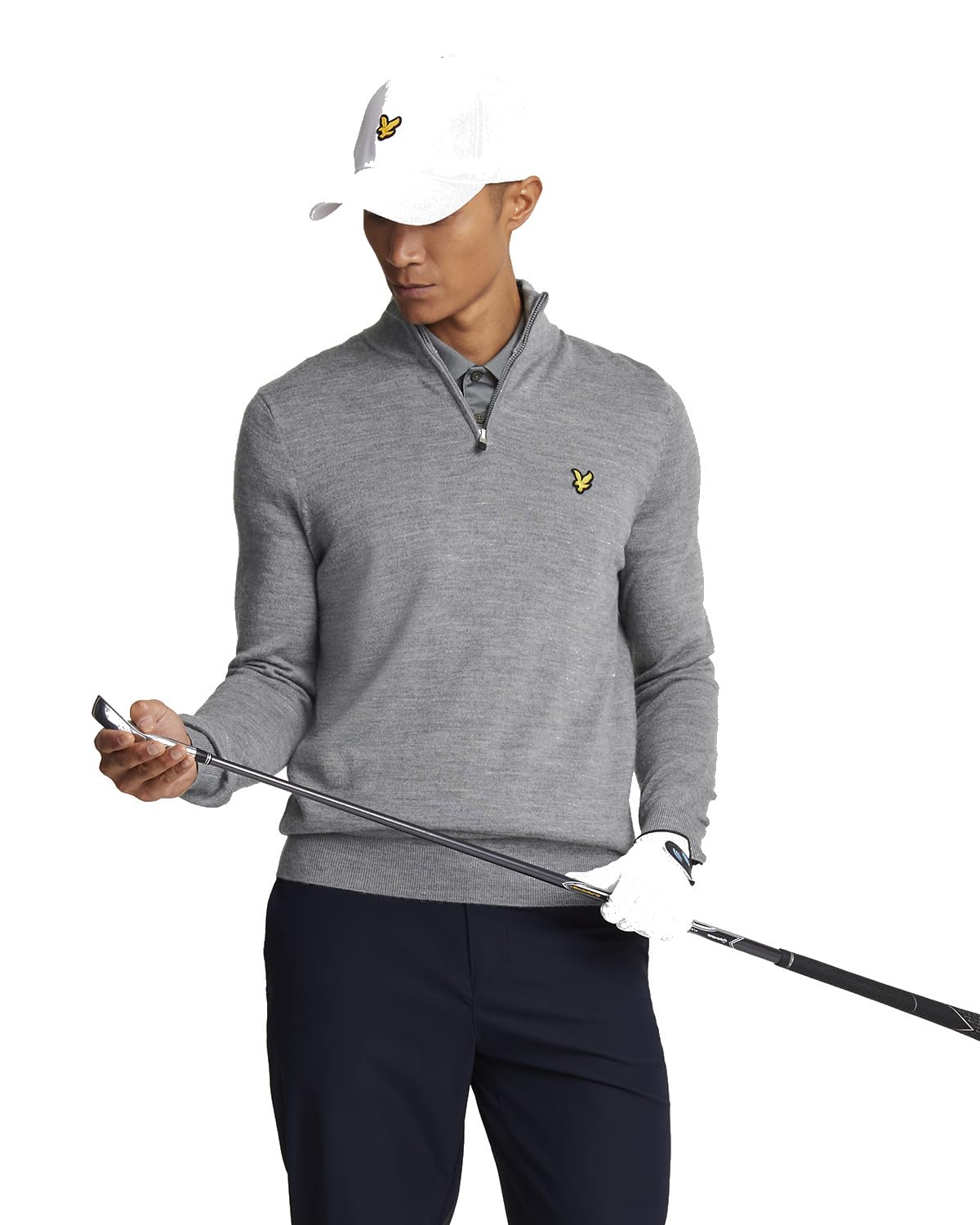 Lyle & Scott Mens Golf Quarter Zip Merino Jumper Sweater - Mid Grey Marl - XXL
