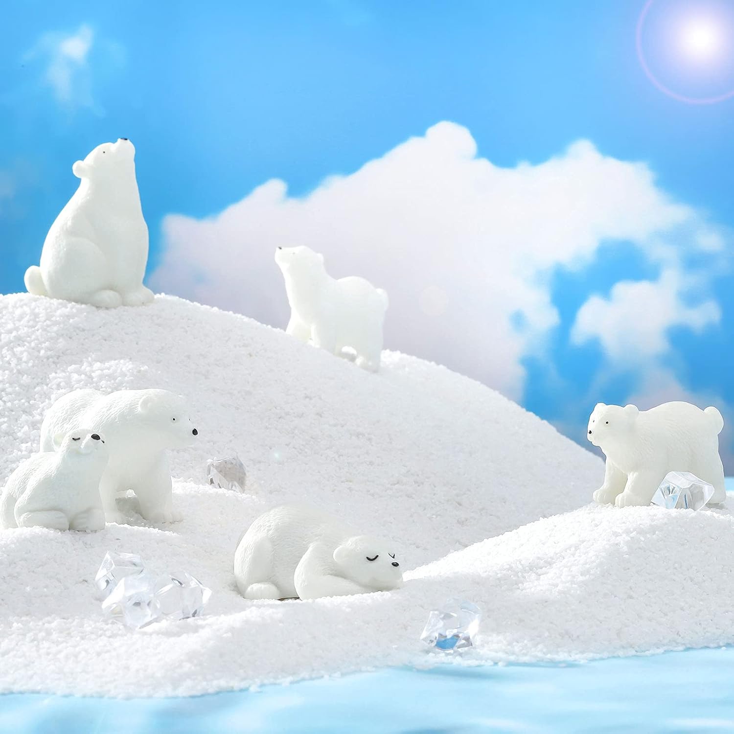 Youyole 10 Pieces Polar Bear Figurines Toy Set Realistic Polar Bears Family Kit Arctic Miniature Doll Animal 3D Model Educational Toys for Winter Birthday Cake Decoration Home Craft Decor